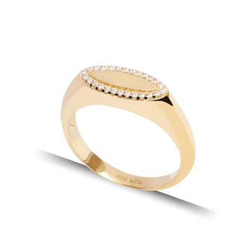 Δαχτυλίδι PDPAOLA Essentials Lace Stamp Gold AN01-629-14 οβάλ από ασήμι 925 επιχρυσωμένο με ζιργκόν.